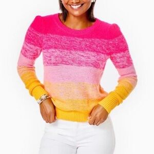 Lilly Pulitzer Olinia Sweater Pink Grenadine Marbled Ombre Wool Blend Size XXS